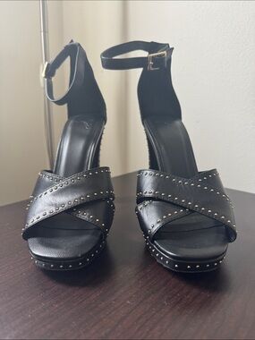 Joie Black Studded Crisscross Ankle-Strap Platform Heels